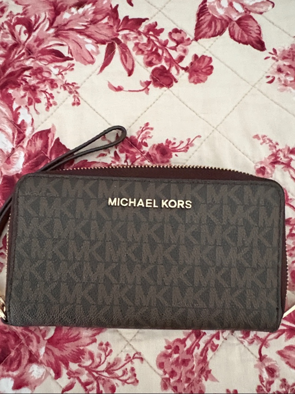 Michael Kors Brown Logo Zip Wallet with Wristlet